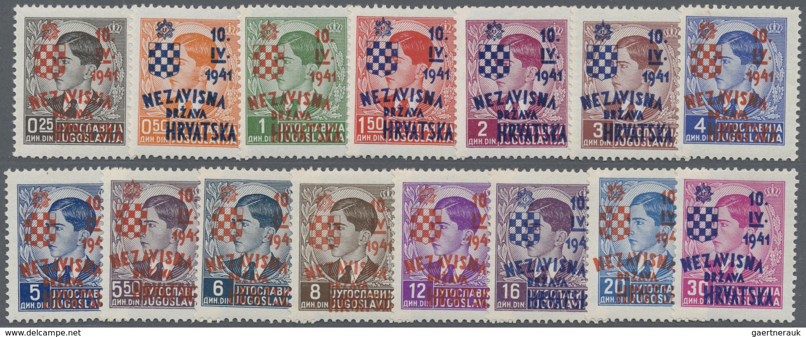 ** Kroatien: 1941. Complete Overprint Set (15 Values). Mint, NH. Certificate (13.5.1942) By Vladimir Fl - Kroatië