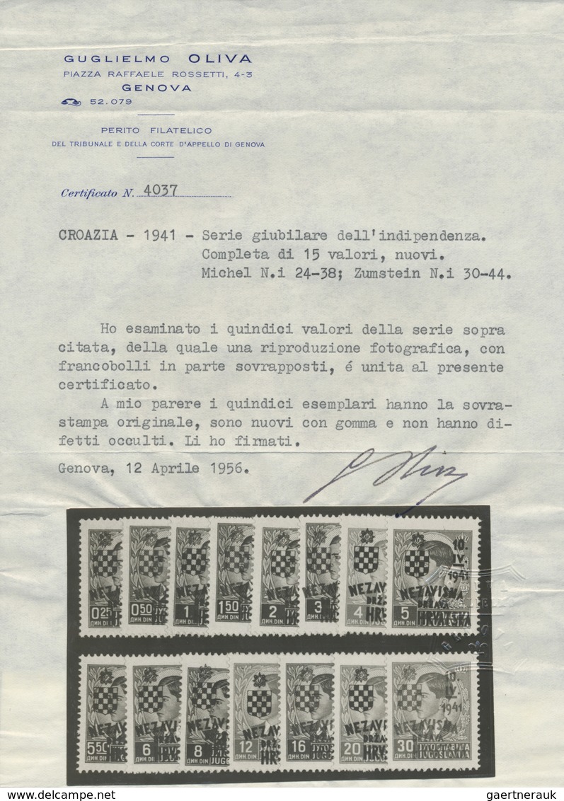 ** Kroatien: 1941, Freimarken Von Jugoslawien Mit Farbigem Bdr.-Aufdruck, Kompletter Postfrischer Luxus - Kroatien