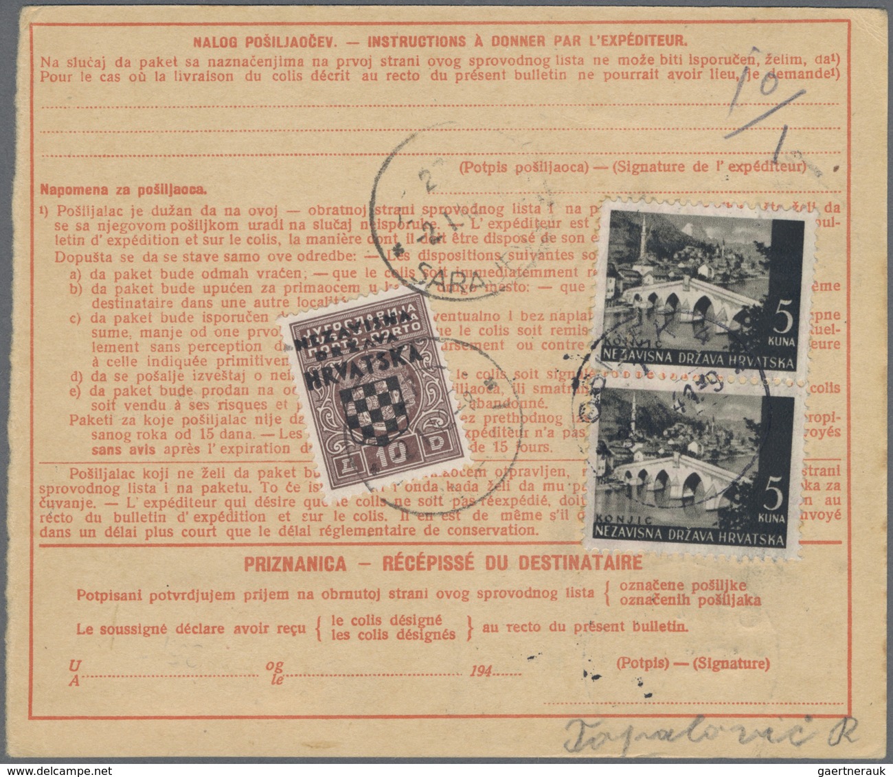 Br Kroatien - Portomarken: 1941, 10 Dinar Der Ersten Portomarken-Aufdruckausgabe Auf Paketkarte Von Osi - Kroatië