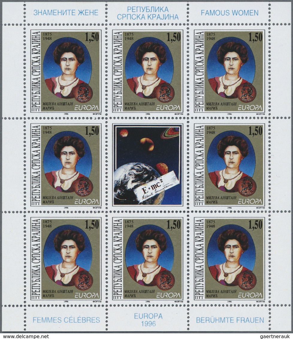 ** Kroatien - Serbische Krajina: 1996, Europa, Both Issues In Little Sheets Of 8 Stamps Each, Mint Neve - Kroatië