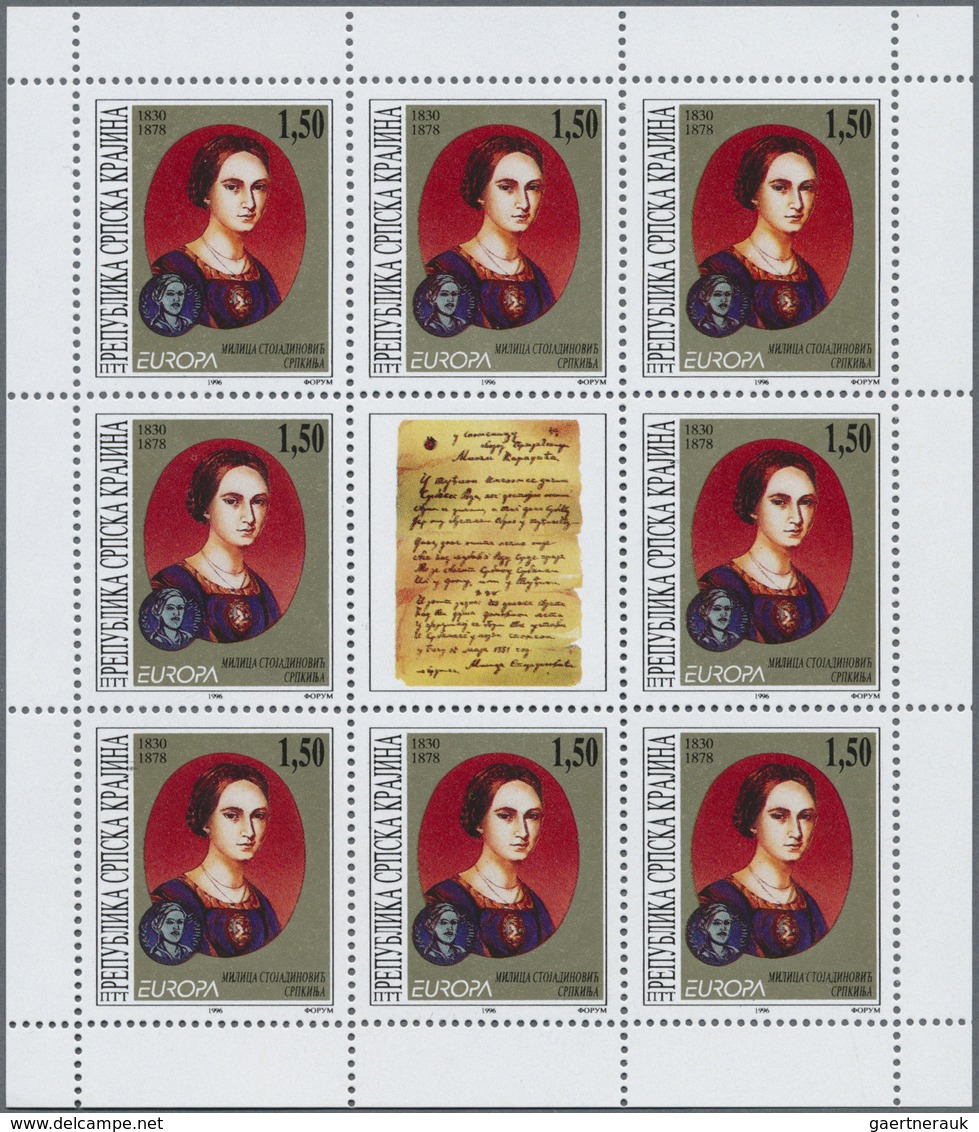 ** Kroatien - Serbische Krajina: 1996, Europa, Both Issues In Little Sheets Of 8 Stamps Each, Mint Neve - Kroatië