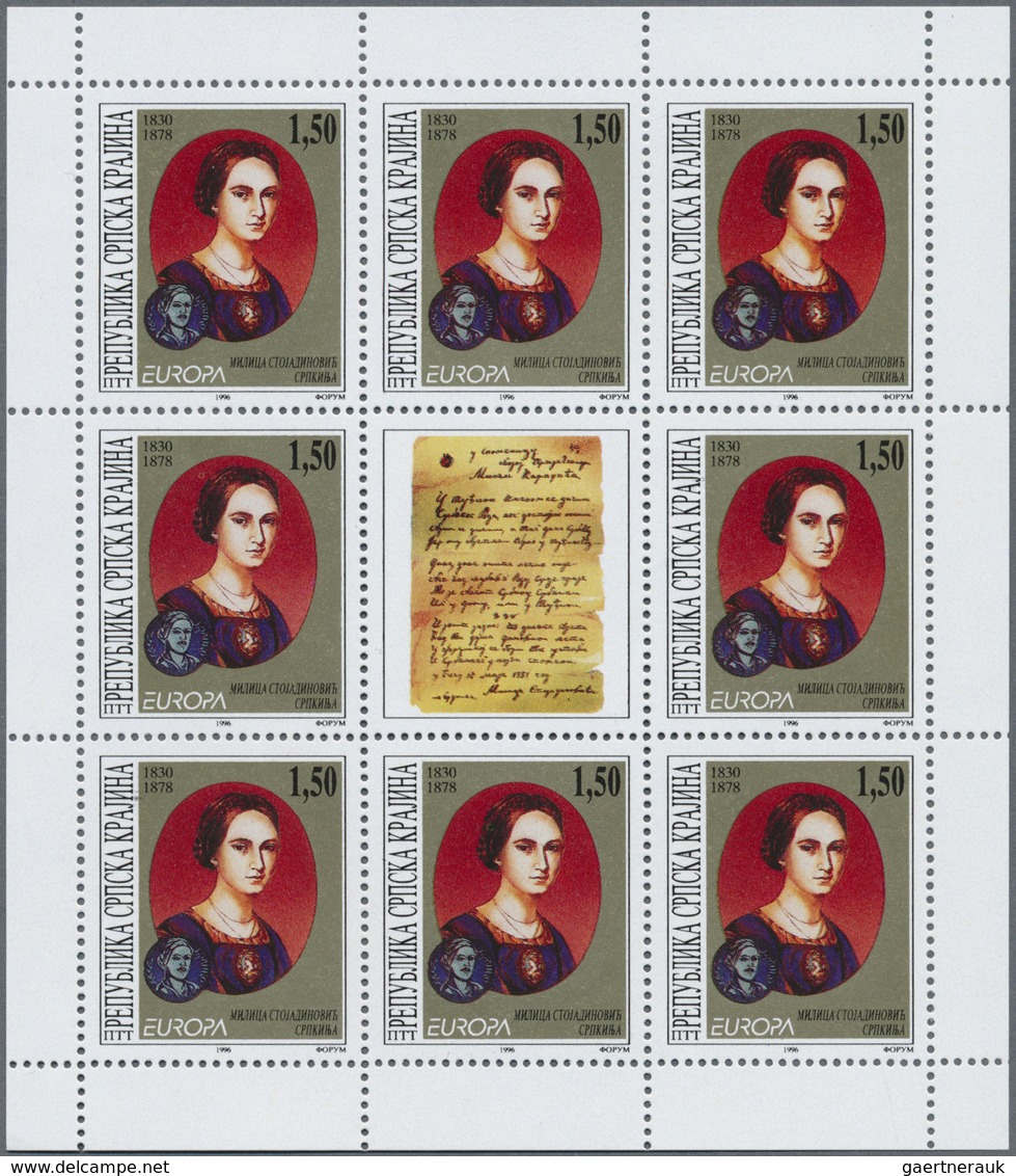 ** Kroatien - Serbische Krajina: 1996, Europa, Both Issues In Little Sheets Of 8 Stamps Each, Mint Neve - Croatie