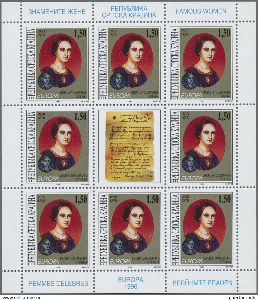 ** Kroatien - Serbische Krajina: 1996, Europa, Both Issues In Little Sheets Of 8 Stamps Each, Mint Neve - Kroatië