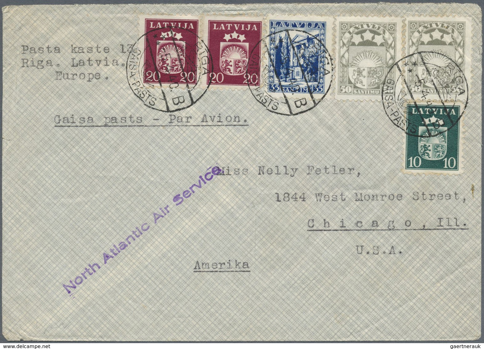 Br Lettland: 1940, 1.85lat Franking On Airmail Cover From "RIGA GAISA-PASTS B 5.4.40" To Chicago/USA, V - Lettonie