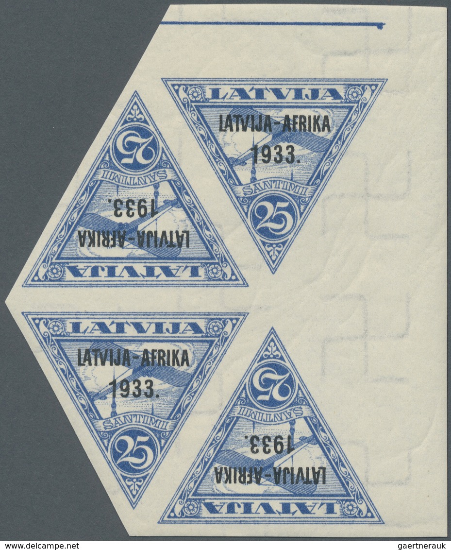 ** Lettland: 1933, Afrikaflug, Kpl. Satz (5 Werte) In Postfrischen Luxus-Rand-4er-Blöcken, Dabei 10 S B - Letland