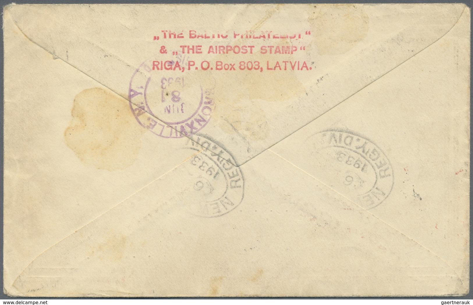 Br Lettland: 1933, Africaflight Issue Complete On Registered Letter From RIGA With "R" Numerator Mark T - Lettonie