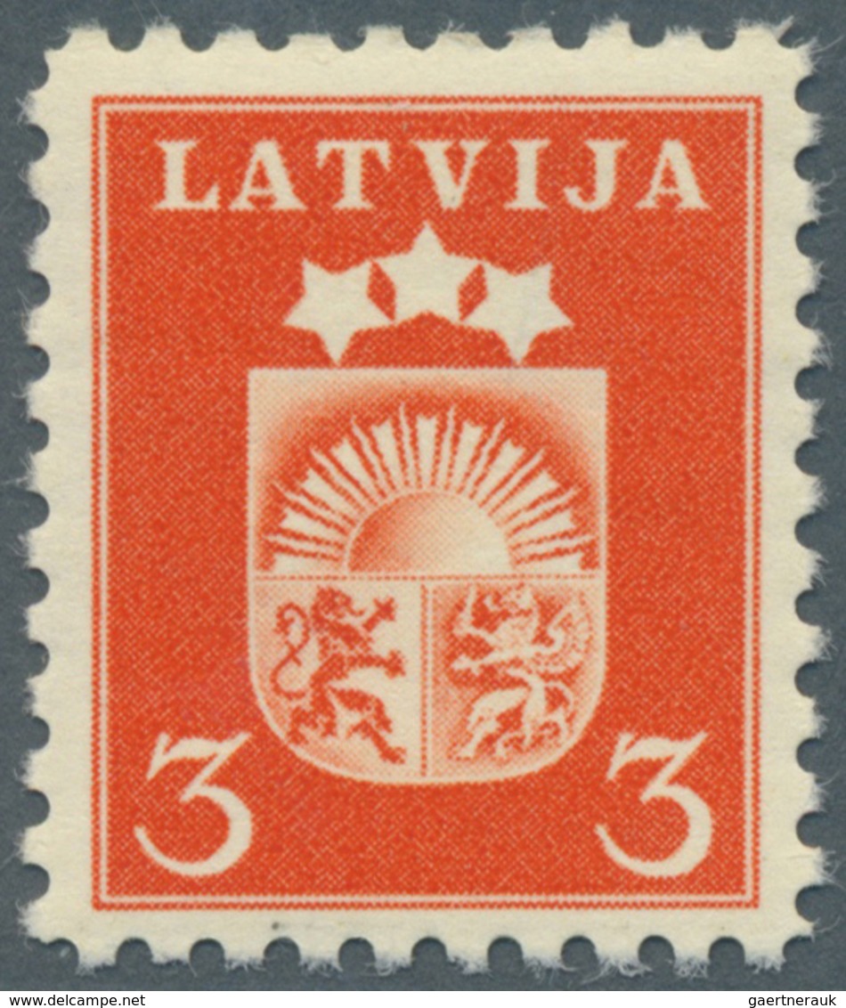 ** Lettland: 1940, Wappen 3 S Orangerot, Postfrisches Luxusstück Ohne Wasserzeichen, Selten! (Handbuch - Latvia