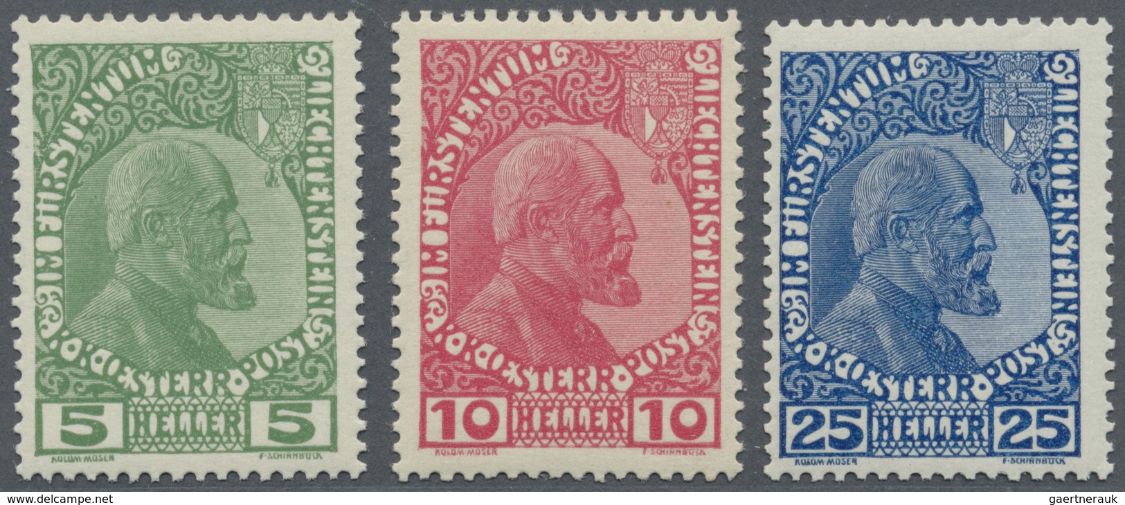 ** Liechtenstein: 1912, Freimarken 5 H. Dunkelgrün, 10 H. Dunkelrosarot Und 25 H. Dunkelkobalt, Gewöhnl - Lettres & Documents