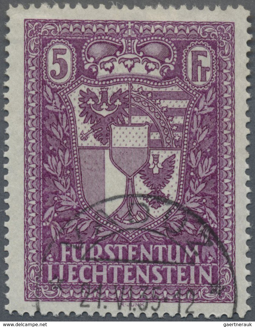 O Liechtenstein: 1935, Freimarke 5 Fr Schwarzrotviolett, Zentriertes Luxus-Stück, Glasklar Gestempelt - Lettres & Documents