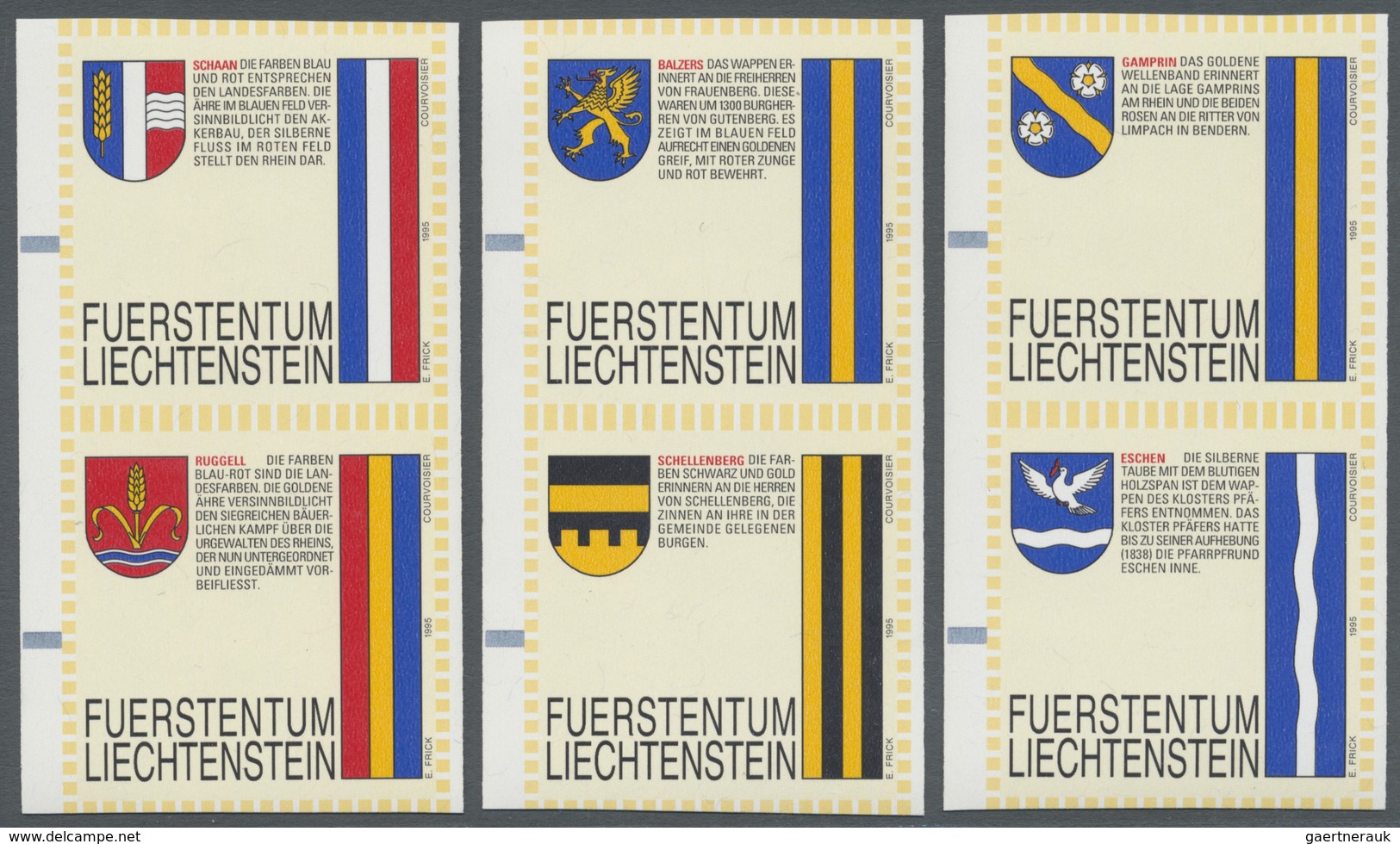 ** Liechtenstein: AUTOMATENMARKEN: 1995, Gemeindewappen, Elf Verschiedene Senkrechte Zusammendruckpaare - Lettres & Documents