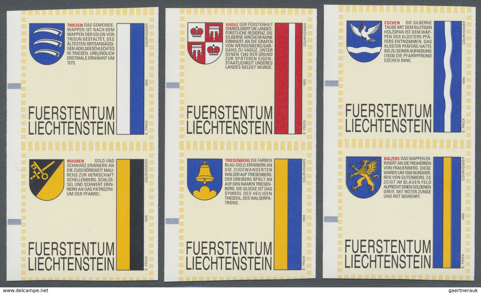 ** Liechtenstein: AUTOMATENMARKEN: 1995, Gemeindewappen, Elf Verschiedene Senkrechte Zusammendruckpaare - Lettres & Documents