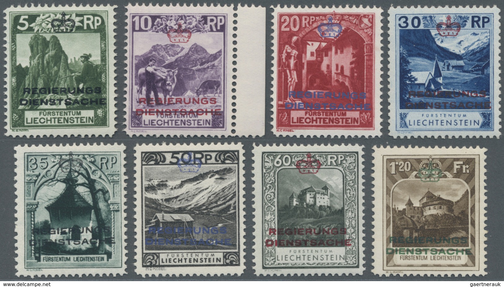 ** Liechtenstein - Dienstmarken: 1932, Freimarken "Landschaften" Mit Farbigem Waagerechten Aufdruck, Ta - Service