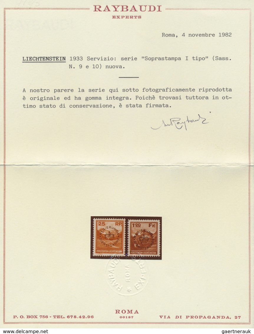 ** Liechtenstein - Dienstmarken: 1933, 25 Rp. Orange Und 1,20 Fr. Braun Mit Aufdruck, Beide Werte Per 3 - Service