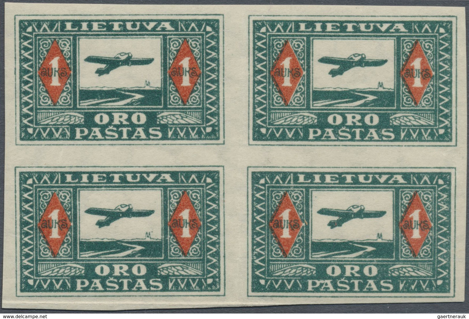 ** Litauen: 1921, Airmails 1a. Green/red, Imperforate Block Of Four, Unmounted Mint. Only 4.378 Issued. - Lituanie