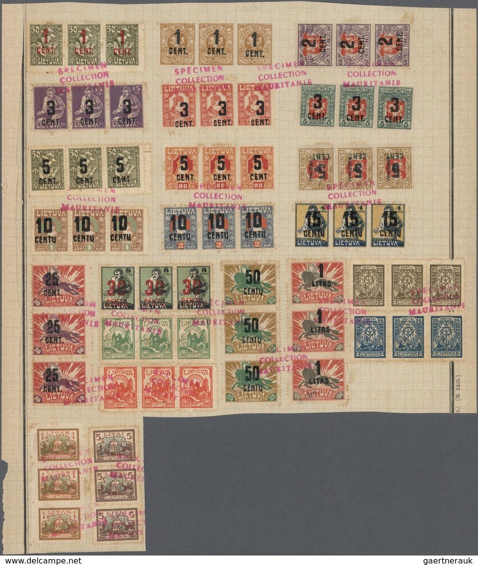 Litauen: 1922. Complete Set In 22 Horizontal Strips Of 3 Overprinted "Specimen Collection Mauritanie - Litouwen