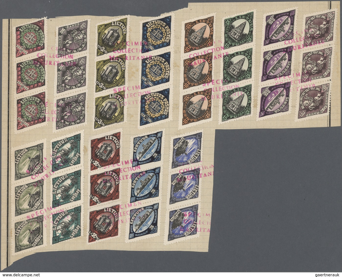 Litauen: 1923. Klaipeda. Complete Set In 13 Horizontal Strips Of 3 Overprinted "Specimen Collection - Litouwen