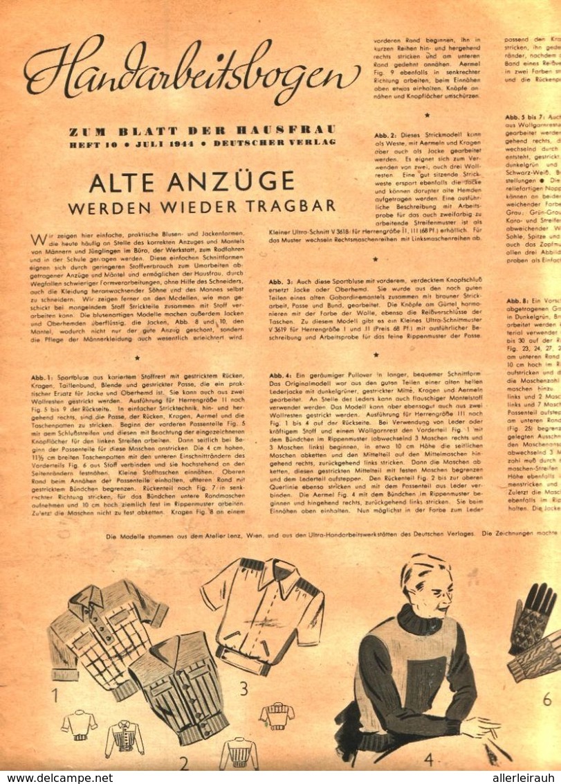 Alte Anzuege Werden Wieder Tragbar / Artikel Und Schnittmuster,entnommen Aus Zeitschrift /1944 - Bücherpakete