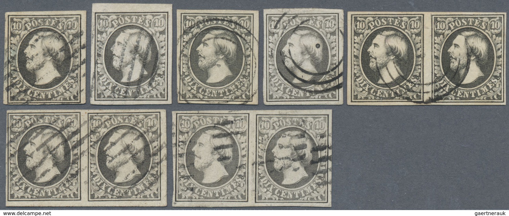 O Luxemburg: 1852, 10c. Black, Ten Used Copies Incl. Three Horiz. Pairs. - Autres & Non Classés