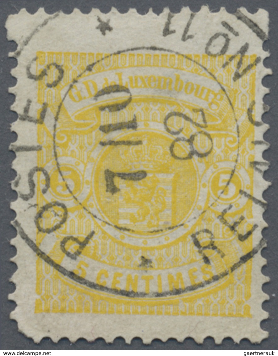 O Luxemburg: 1882, 5 C. Gelb (gez. 13 1/2) Farbfrische Marke Mit Klarem K2 Entwertet. Eckezahnfehler U - Autres & Non Classés