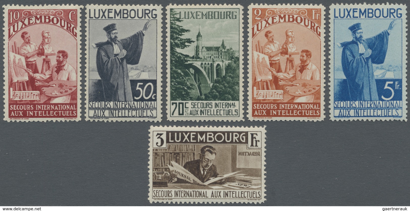 * Luxemburg: 1935, Sondermarkenserie Intellektuelle, Kompletter Satz (15 Werte) Mit Sauberer Erstfalz- - Autres & Non Classés