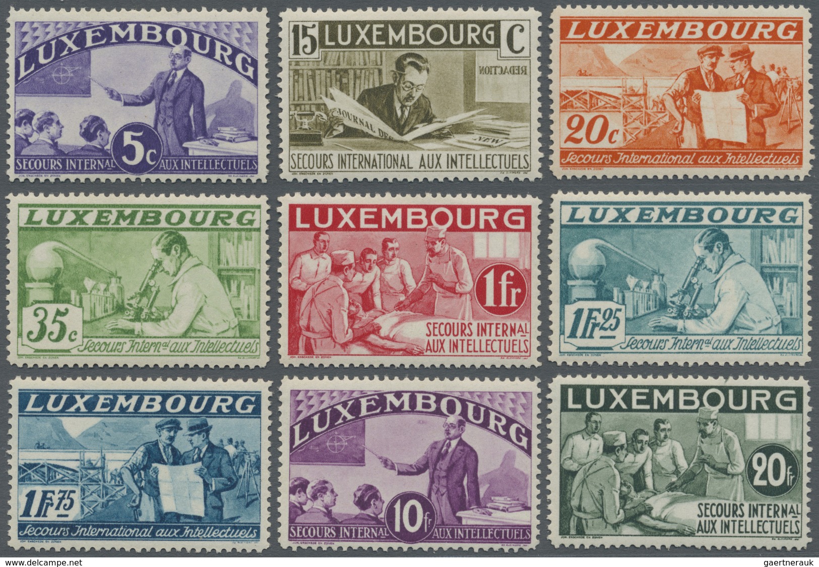 * Luxemburg: 1935, Sondermarkenserie Intellektuelle, Kompletter Satz (15 Werte) Mit Sauberer Erstfalz- - Autres & Non Classés