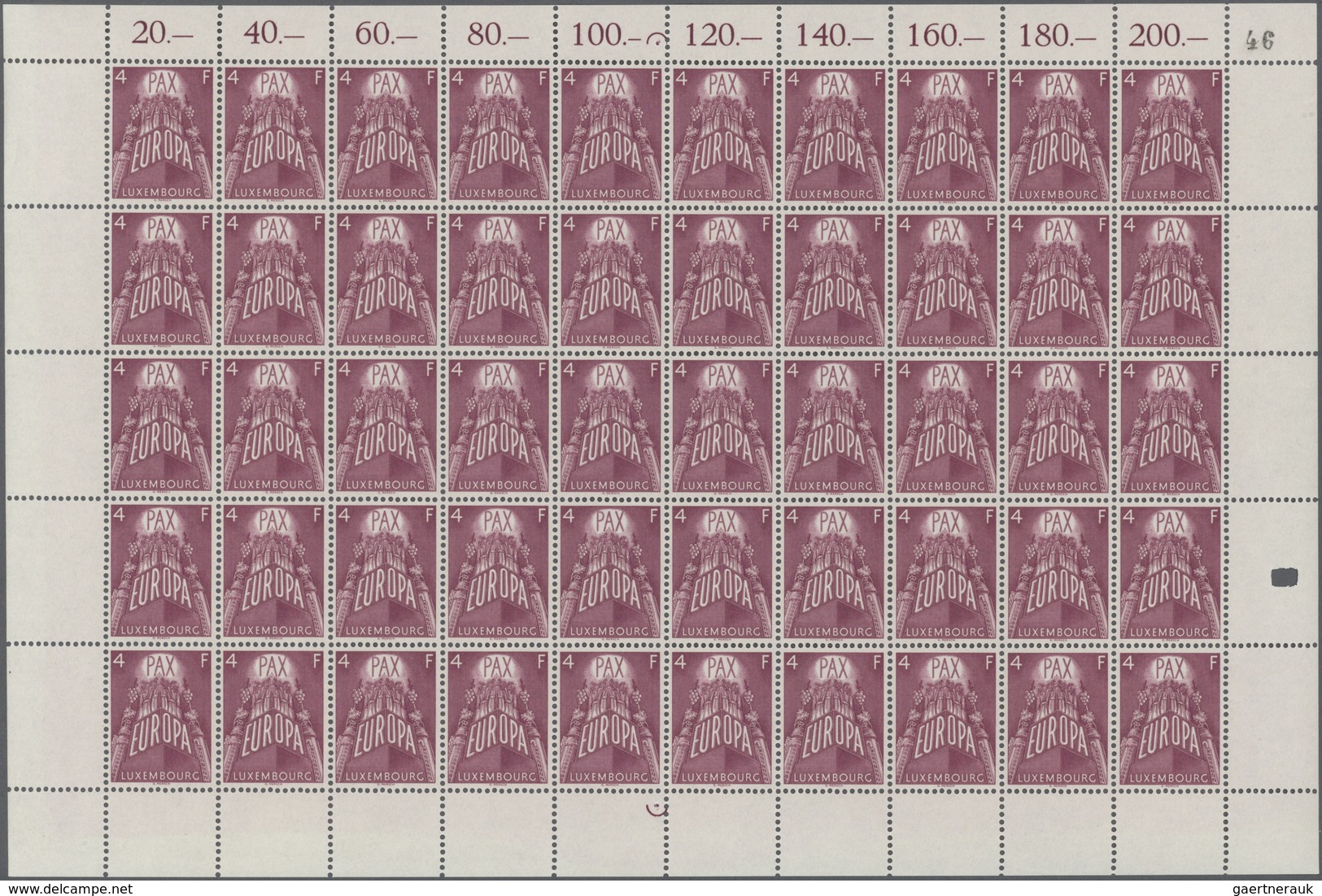 ** Luxemburg: 1957, Europa, 2 - 4 Fr. Je Im Kompletten Bogen Zu 50 Werten, Einmal Mittig Gefaltet, Tade - Autres & Non Classés