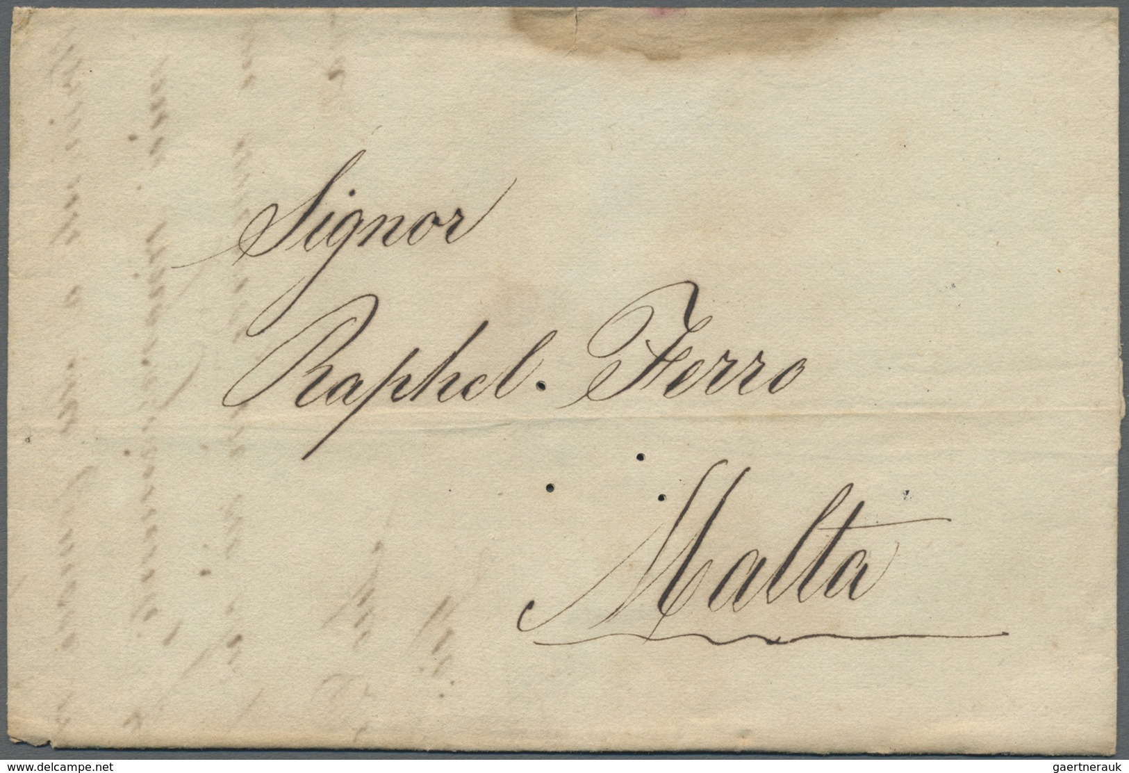 Br Malta - Vorphilatelie: 1838. Envelope (holes) Written From Livorno Dated '28th November 1838' Addres - Malte