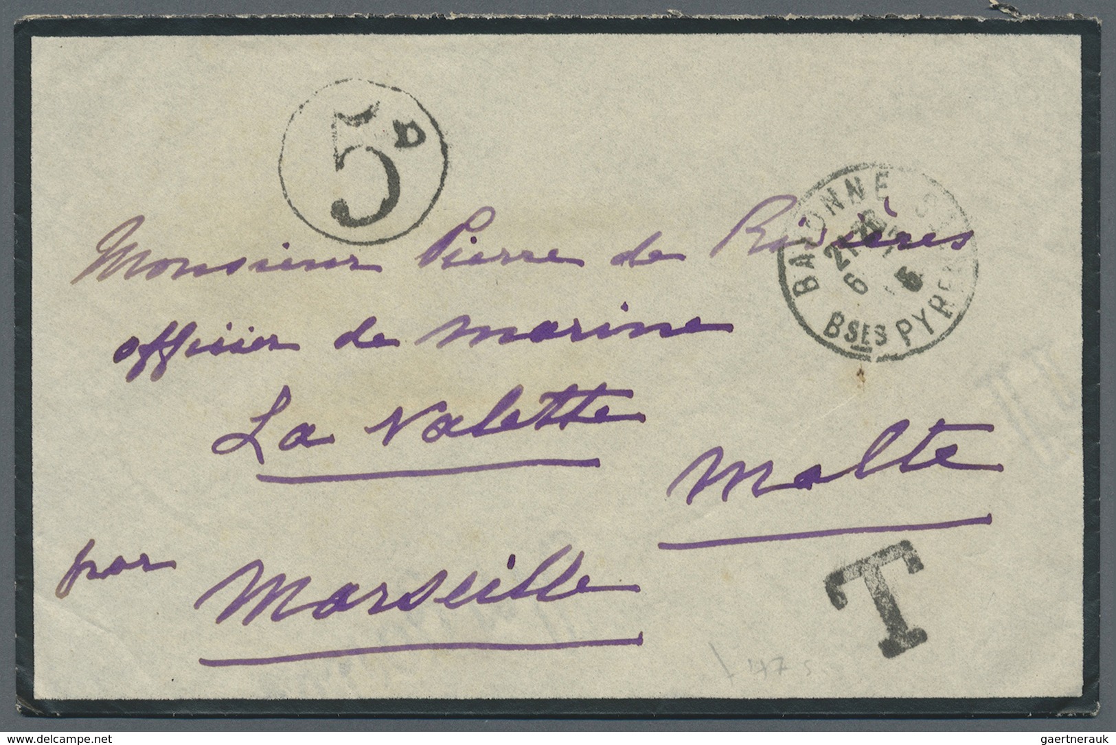 Br Malta: 1915 (FRENCH NAVAL FORCES IN MALTA). Stampless Mourning Envelope Written From France Addresse - Malte