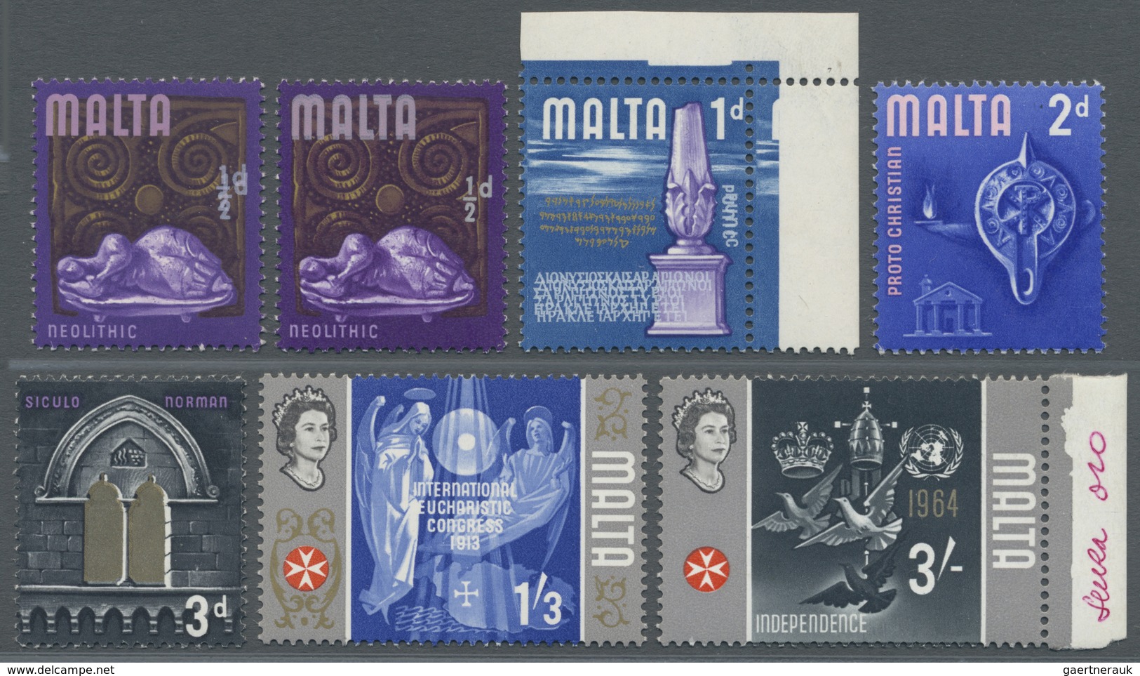 ** Malta: 1965, Definitive Issue Seven Stamps With Different PRINTING ERRORS As Double Prints, Missing - Malta