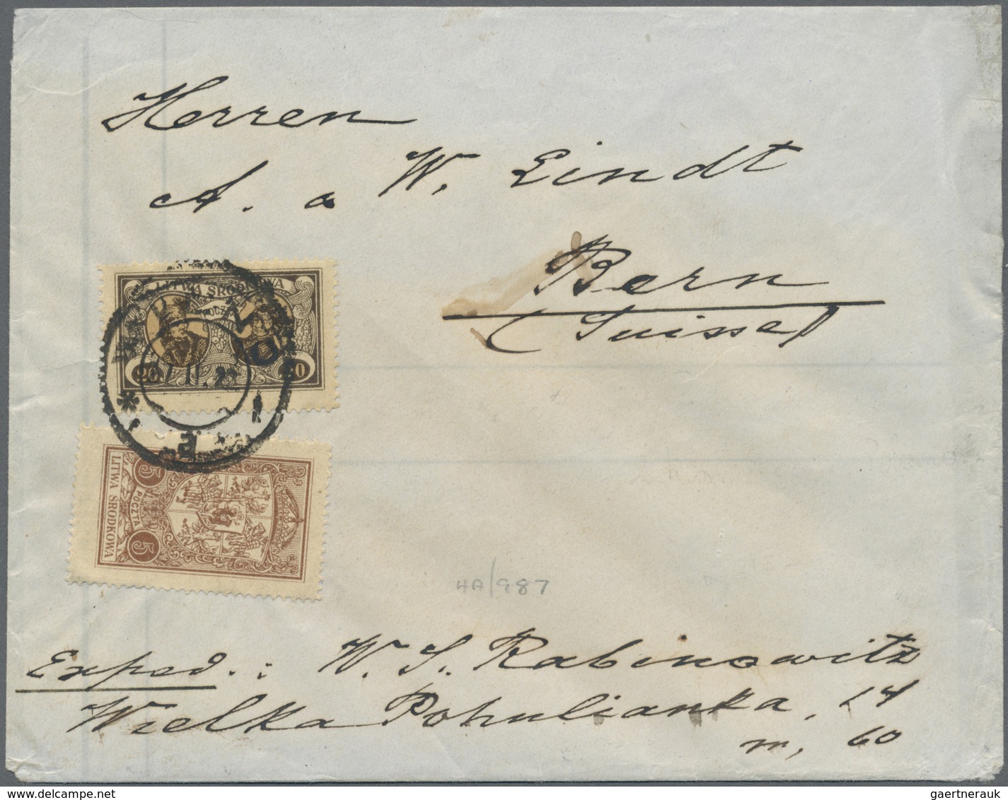 Br Mittellitauen: 1921, 20 M And 5 M Defintitives On Letter From "WILNO 27.II.22" To Bern, Suisse. - Litauen