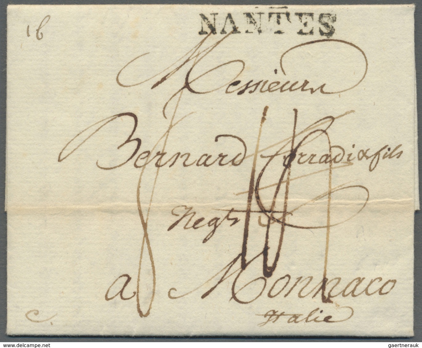 Br Monaco - Vorphilatelie: 1800, Entire Lettersheet With Complete Message From "NANTES" (clear Strike O - ...-1885 Voorlopers