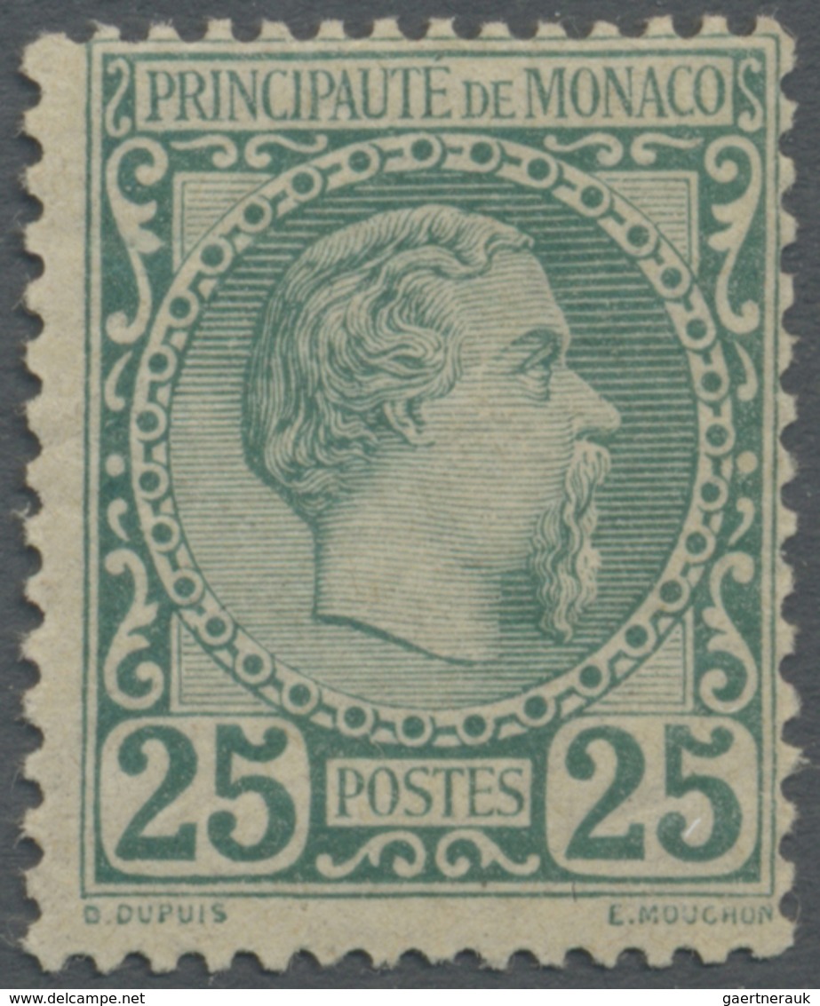 ** Monaco: 1885, 25 C Bluish Green Mint Never Hinged, Signed Calves - Ungebraucht