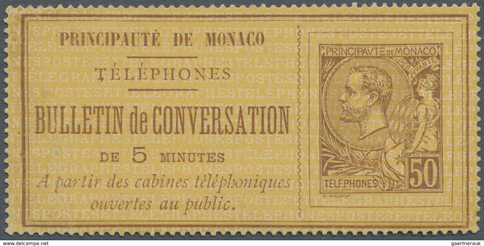 GA Monaco: 1886, 50 C "BULLETIN De CONVERSATION De 5 MINUTES" Unused Without Gum - Ongebruikt