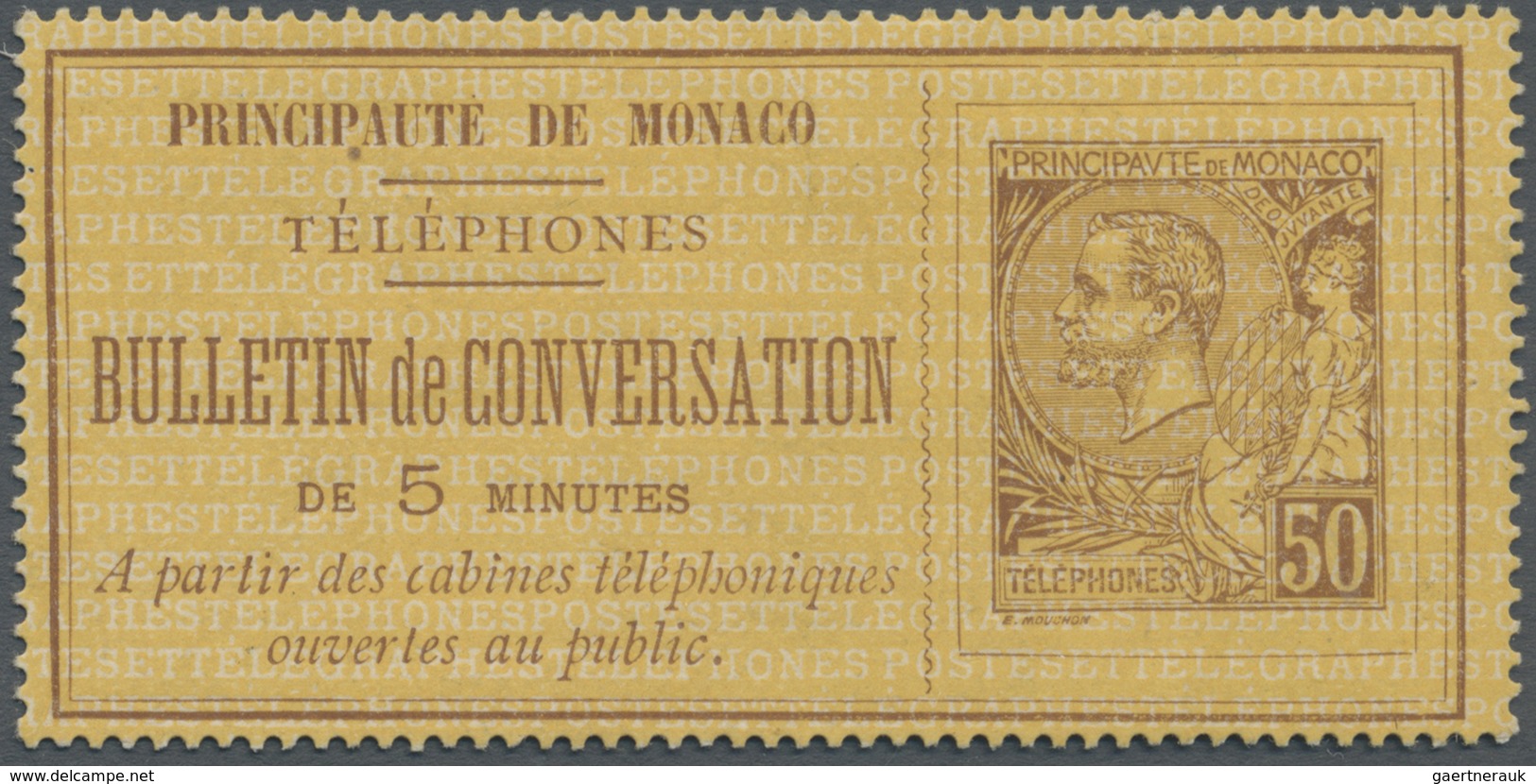 GA Monaco: 1886, 50 C "BULLETIN De CONVERSATION De 5 MINUTES" Unused Without Gum - Ongebruikt