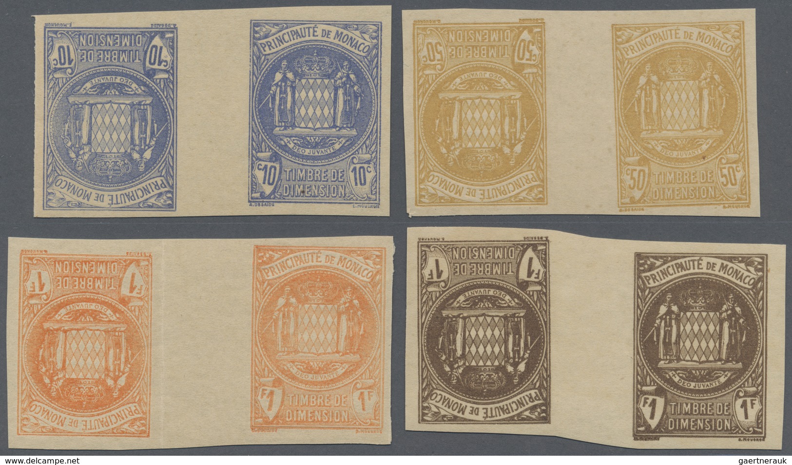 **/(*) Monaco: Ca.1900. Dimension Yvert #1/8. Set Of 8 Tète-béche Essay Gutter Pairs. ÷ Ca.1900, Dimension - Neufs