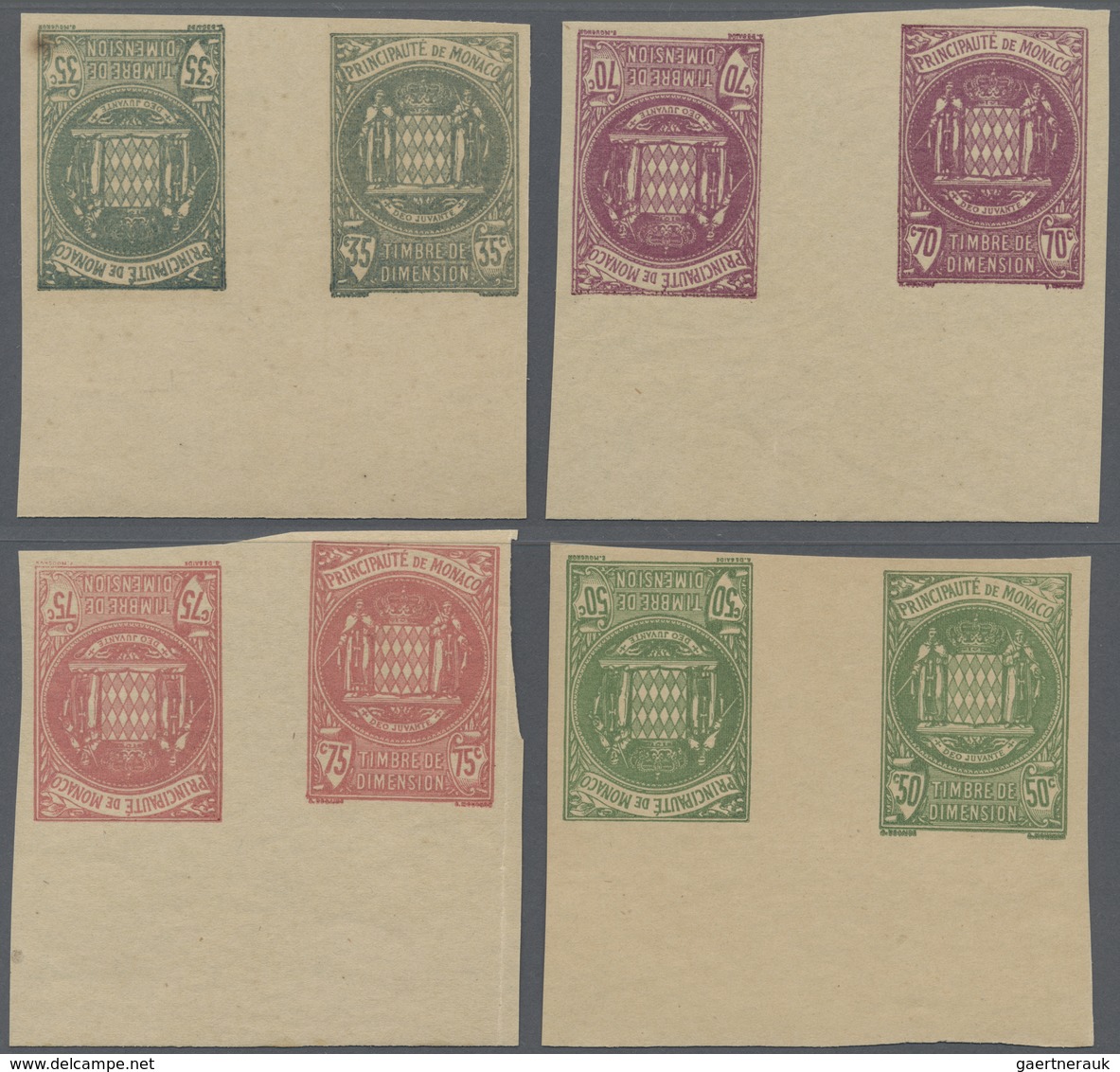 **/(*) Monaco: Ca.1900. Dimension Yvert #1/8. Set Of 8 Tète-béche Essay Gutter Pairs. ÷ Ca.1900, Dimension - Ongebruikt