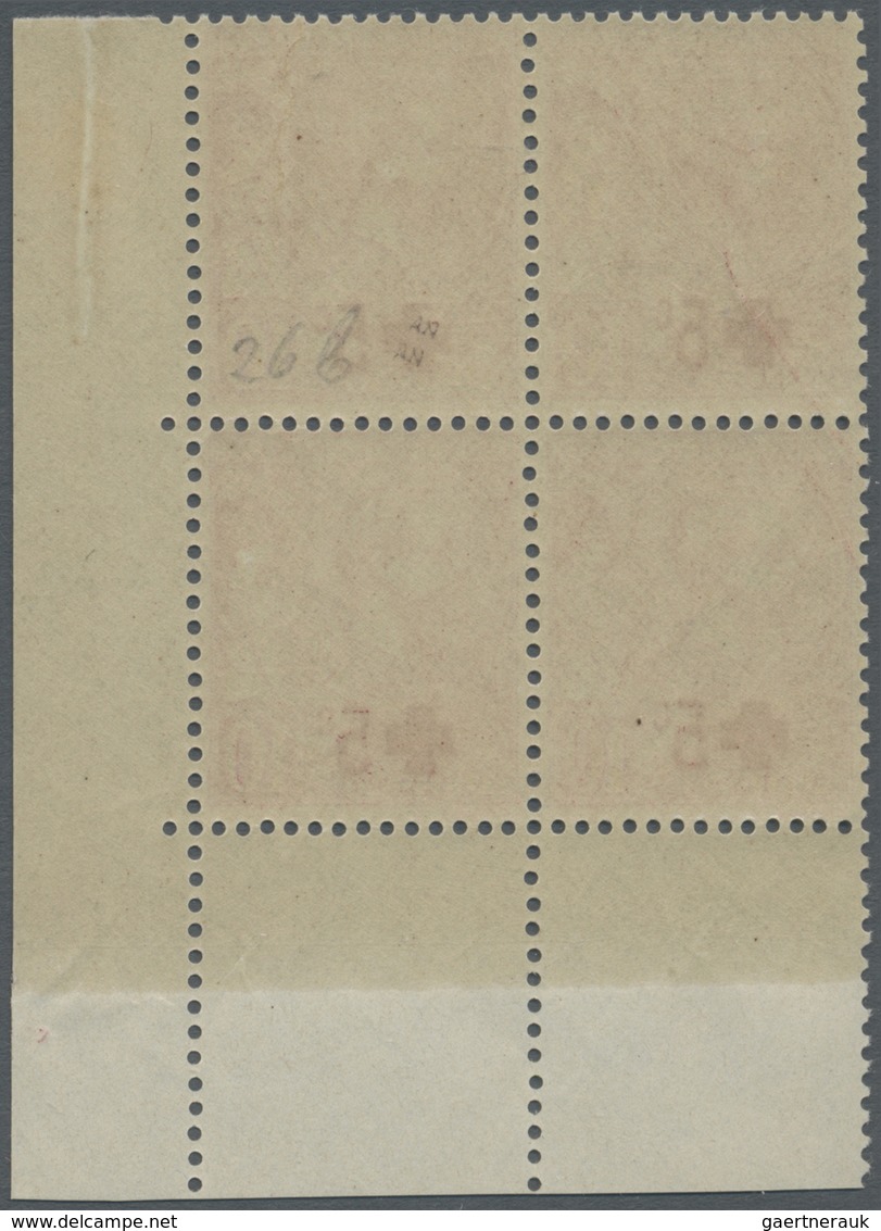 ** Monaco: 1914, 10 + 5 C Red Corner Margin Block Of Four, Stamp On Top Right With Overprint Flaw "red - Neufs