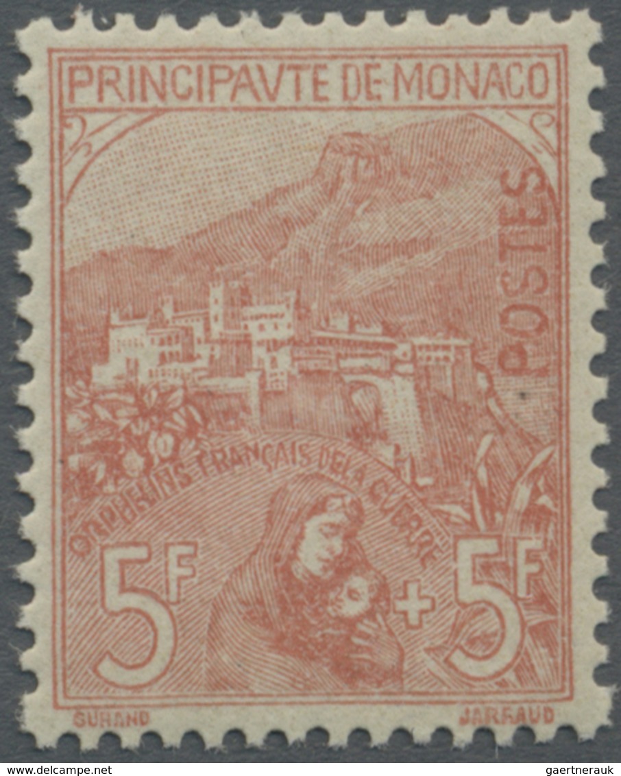 ** Monaco: 1919, 5 Fr+5 Fr Red, Mint Never Hinged, Mi For * 1.400.- Euro - Neufs