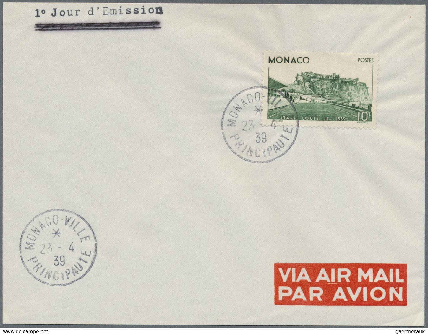 Br Monaco: 1939, Louis-II Stadium Tied By Cds. "MONACO VILLE 23.4.39" To First Day Cover, Fine - Neufs