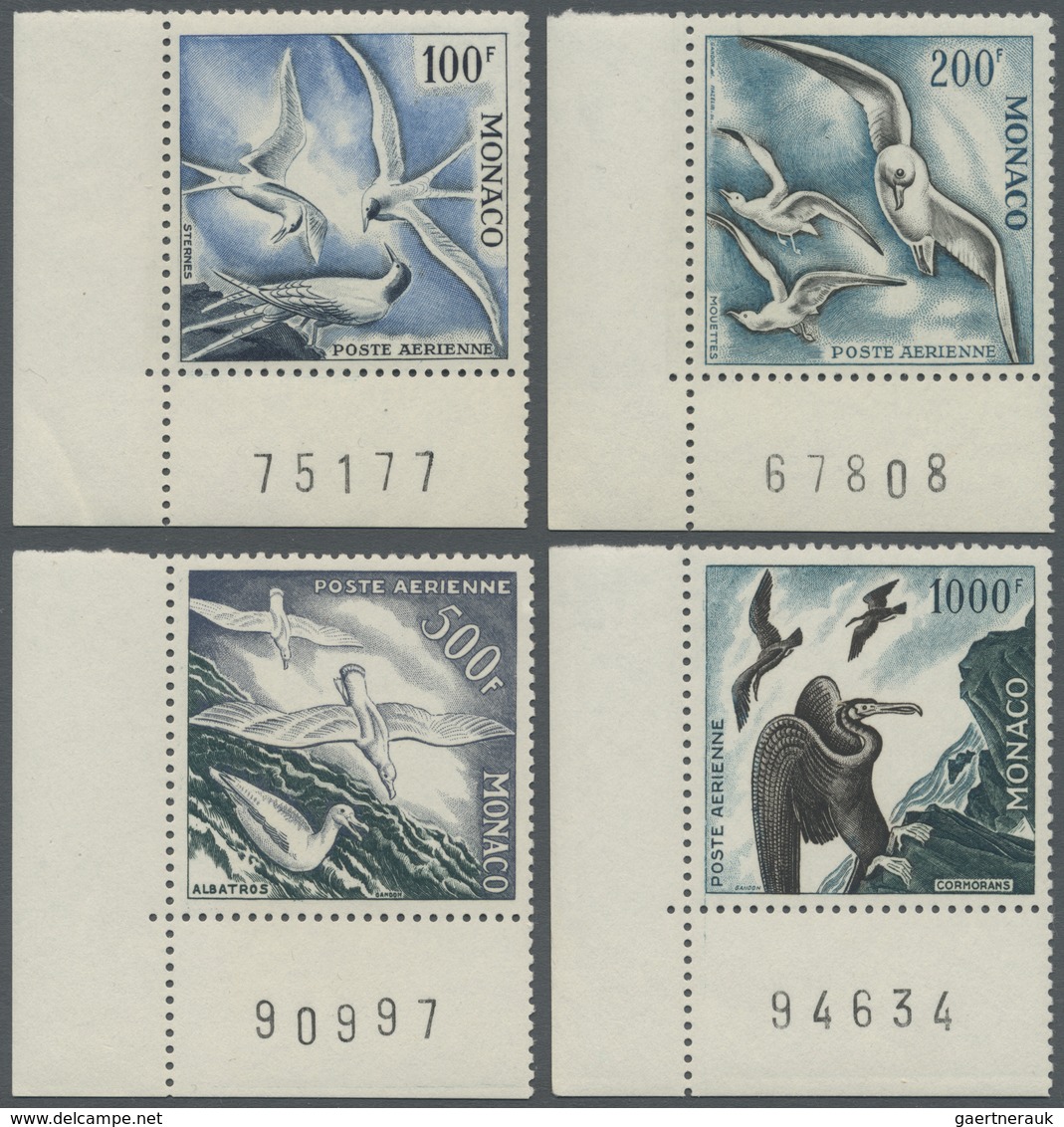 ** Monaco: 1955, 100 Fr To 1000 Fr Sea Birds, Corner Margin With Arc Numbers, Mint Never Hinged - Neufs