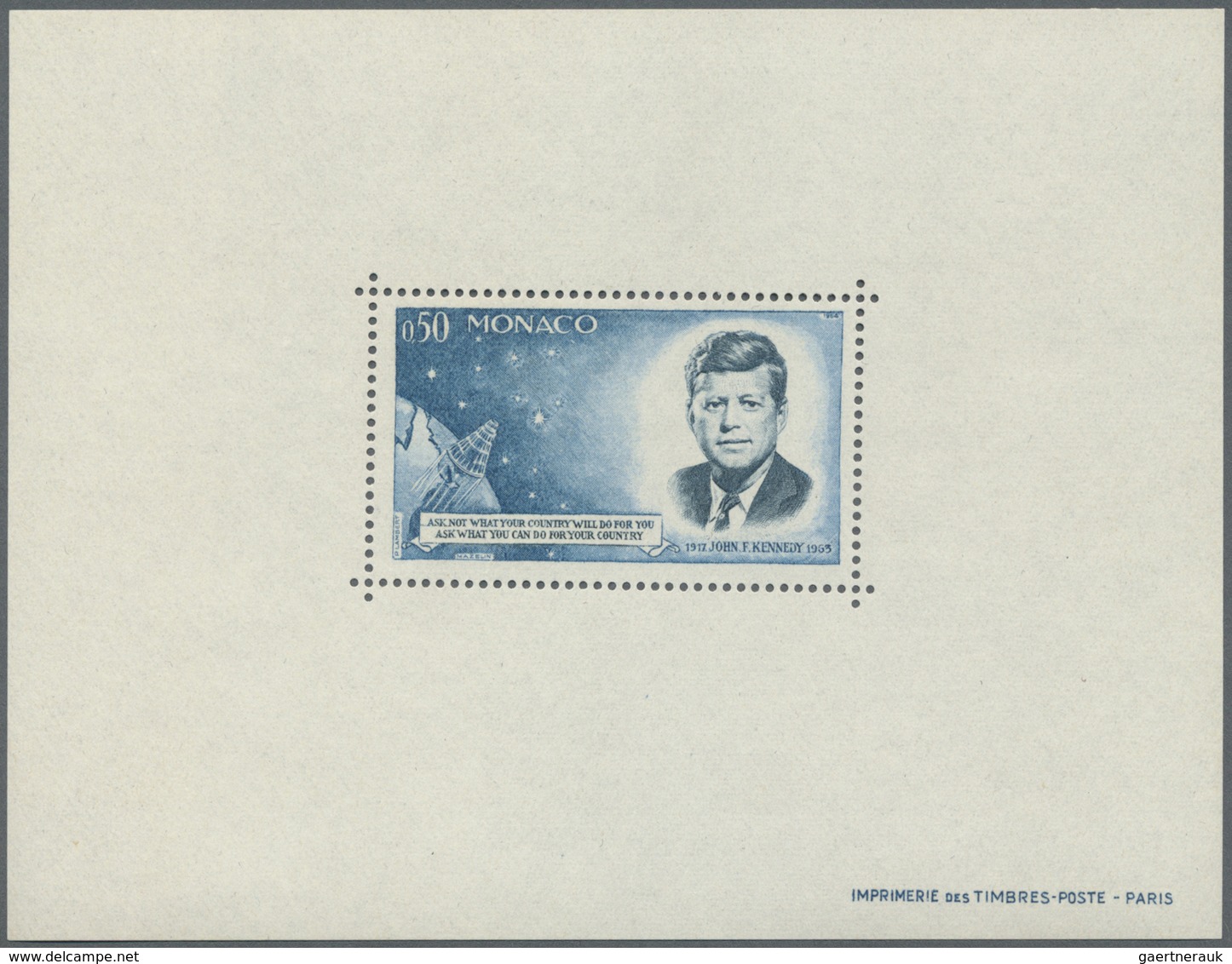** Monaco: 1964, 1. Todestag Von John F. Kennedy 0.50 Franc Mit Abbildung Von Kennedy Sowie Der Mercury - Ongebruikt