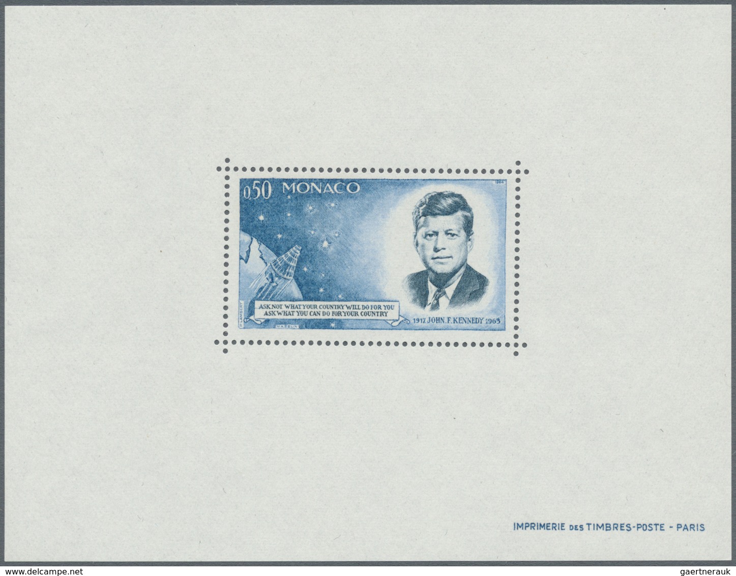 ** Monaco: 1964, John F. Kennedy Special Print As Block, Not Valide For Postage, Mint Never Hinged - Ongebruikt