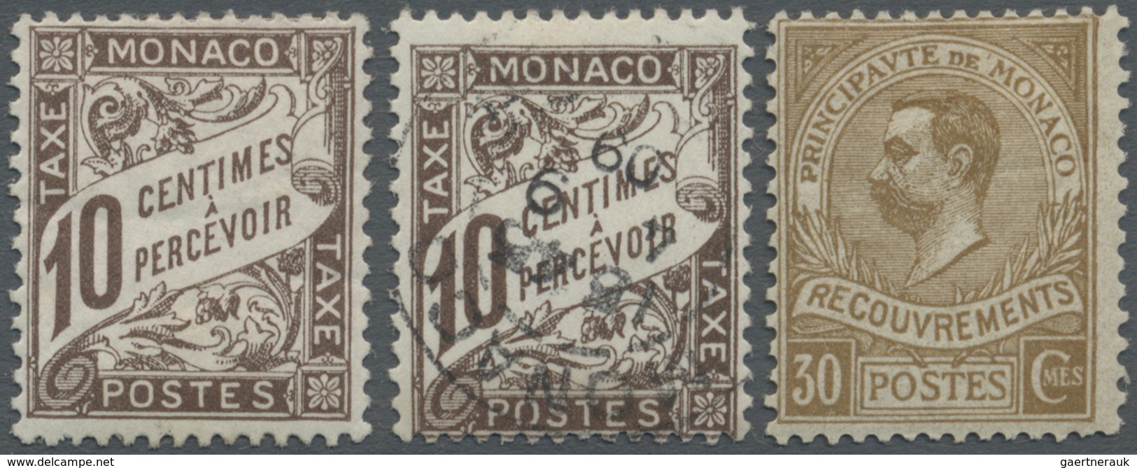 */O Monaco - Portomarken: 1909/1911, 10 C Dark Brown Unused + Cancelled And 30 C Yellow Brown Rest Of Mi - Strafport