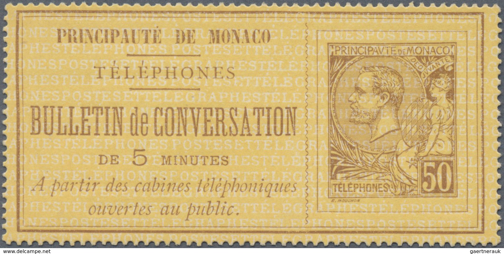 GA Monaco - Besonderheiten: 1891, Telephone Billet 50c. Brown On Yellow, Unused No Gum As Issued. Maury - Autres & Non Classés