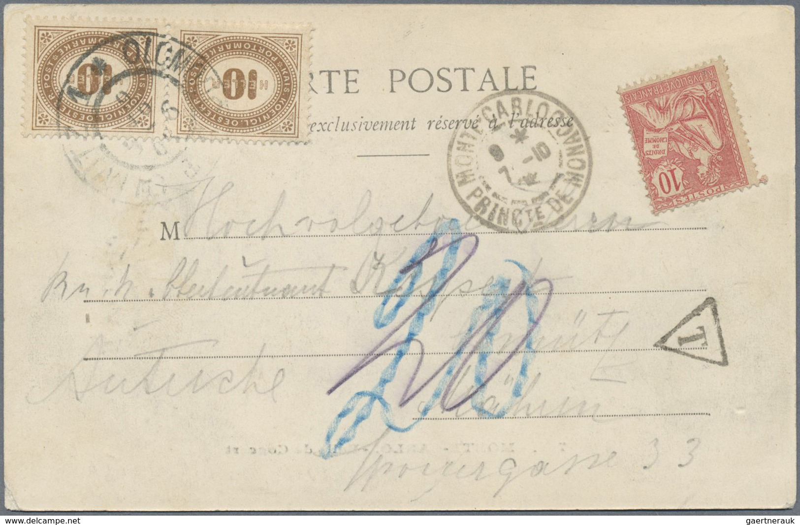 Monaco - Besonderheiten: 1900/1906, Souvenir Postcard From Monte Carlo To Ollmütz/Austria Franked Wi - Autres & Non Classés