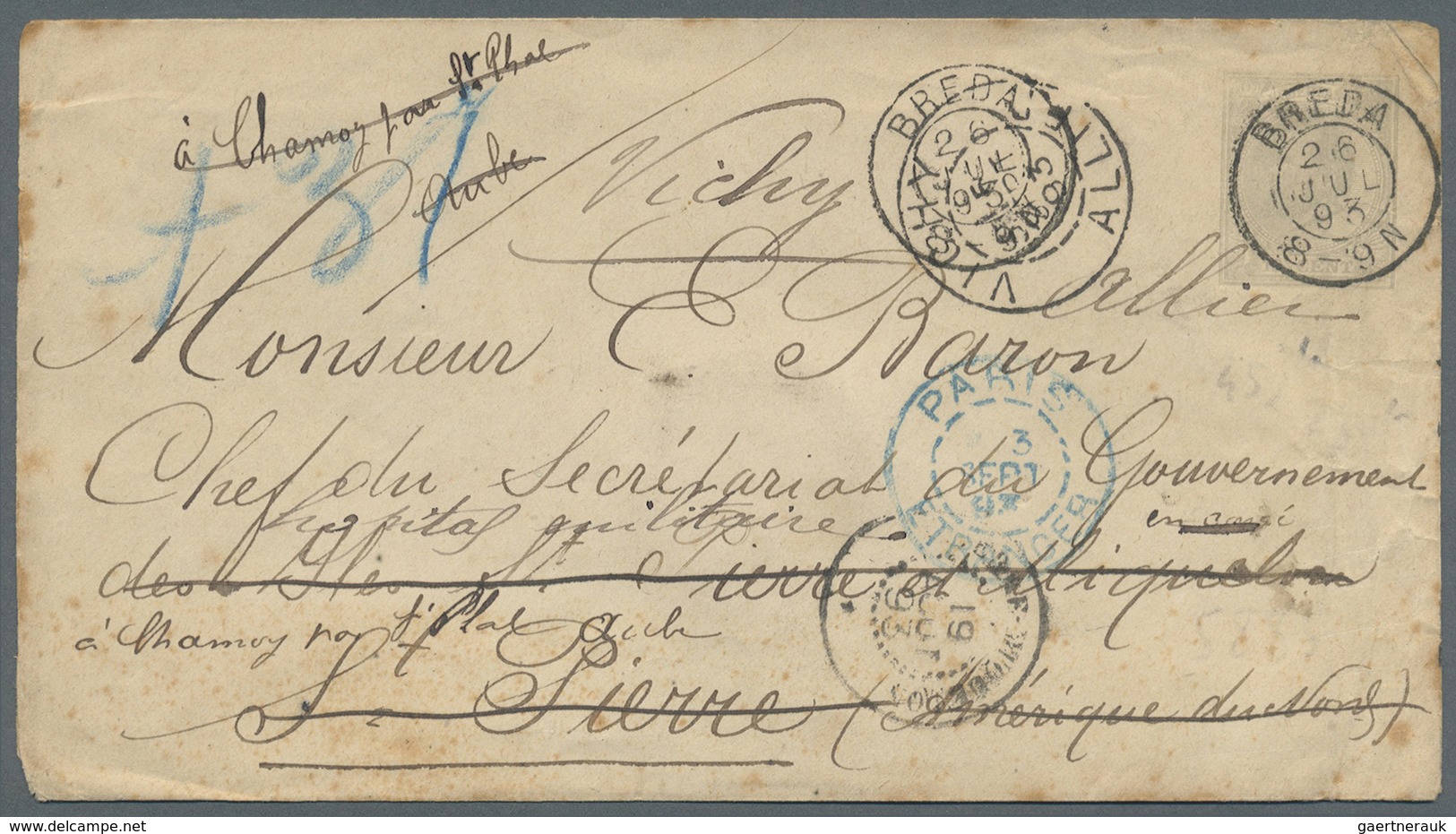 GA Niederlande - Ganzsachen: 1893. Sealed Postal Stationery Envelope 12½c Grey Cancelled By Breda Doubl - Postwaardestukken