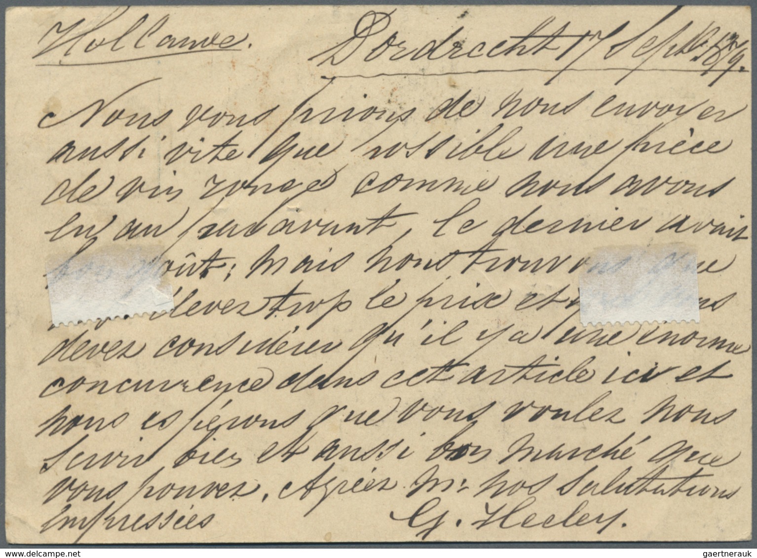 GA Niederlande - Stempel: 1879, 5 Cent Ganzsachenkarte Ab DORDRECHT Nach Bordeaux Mit Bahnpoststempel " - Poststempels/ Marcofilie