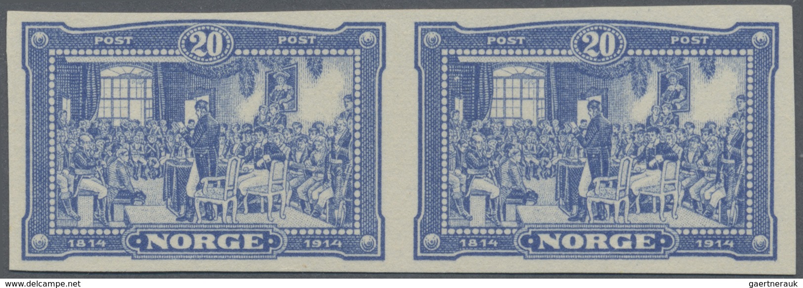 (*) Norwegen: 1914, 100th Anniversary Of Independence, 20ö. Ultramarine, Horiz. Pair Of Imperf. Proof In - Unused Stamps