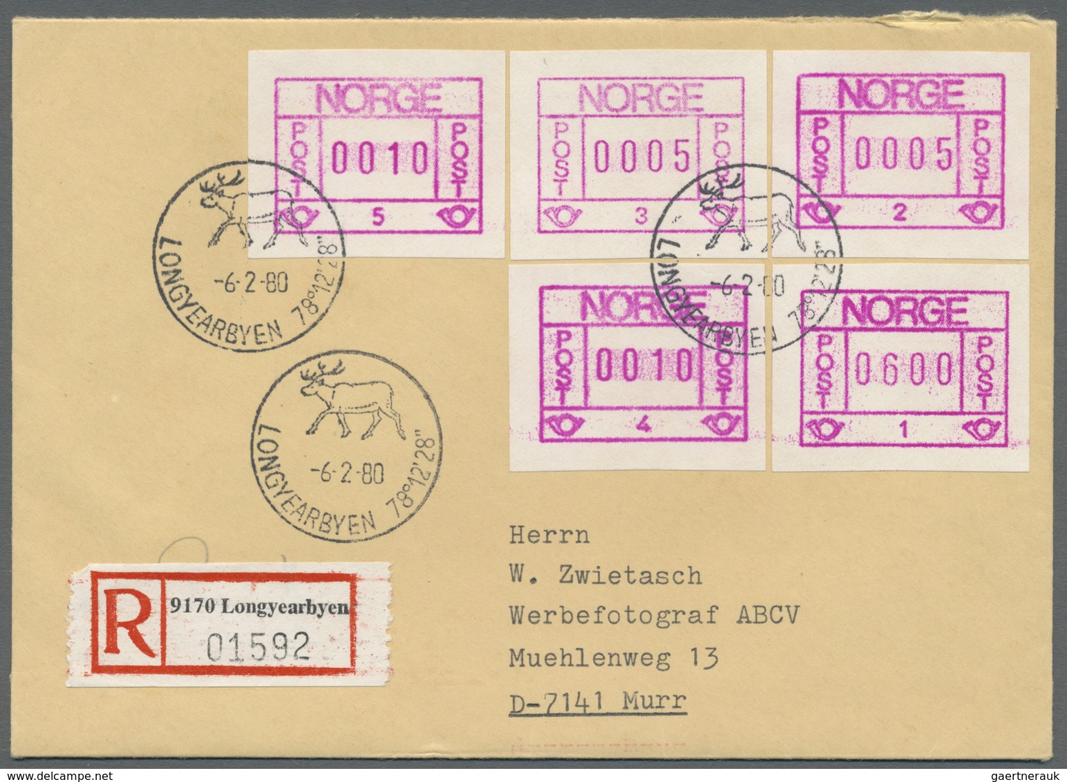 Br Norwegen - Automatenmarken: 1980 (6.2.), First Type Of ATM Numbered '1' To '5' Incl. Three Different - Automaatzegels [ATM]