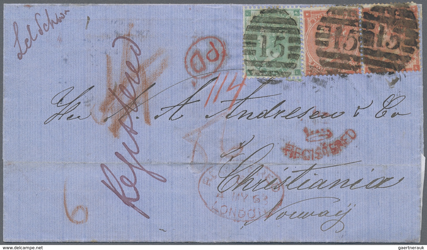 Br Norwegen - Besonderheiten: 1863. Registered Envelope Addressed To Christiania, Norway Bearing SG 79, - Andere & Zonder Classificatie